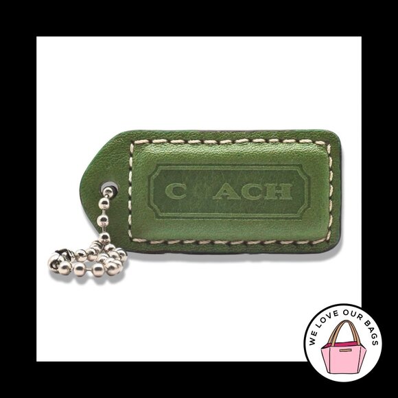 2" Med Y2K VINTAGE COACH Green & Saddle Leather Fob Bag Charm Keychain Hang Tag - Picture 1 of 2